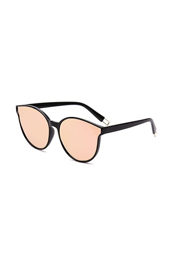 SOJOS SJ2057 Lunettes de soleil polarisées pour femme, grandes, rondes, rétro, vintage, protection UV400, Cadre noir/lentille