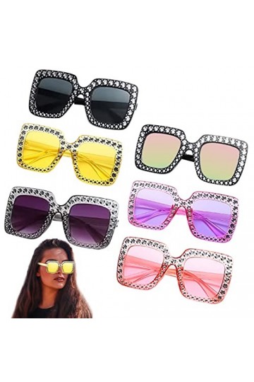 6 pièCes Lunettes de Soleil CarréEs SurdimensionnéEs Lunettes de Soleil en Cristal éTincelant Unisexe Lunettes de Soleil RéTr