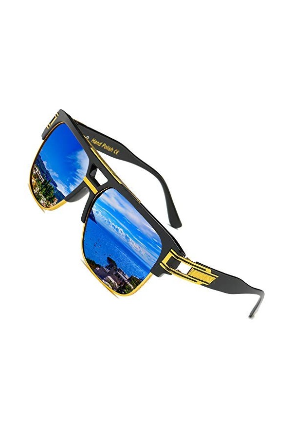 SHEEN KELLY Lunettes de soleil pilote rétro surdimensionnées pour hommes femmes monture métal doré lunettes de soleil carrées