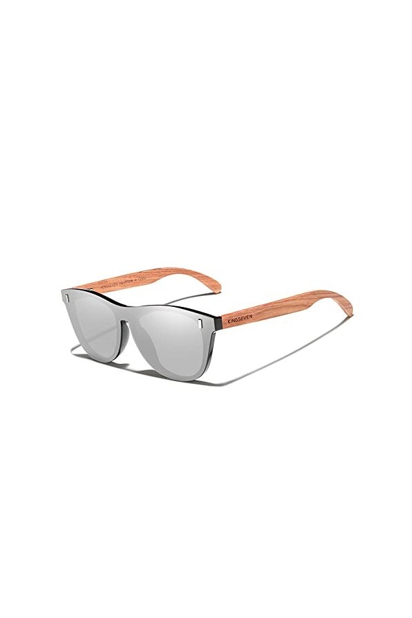 KINGSEVEN Bubinga Lunettes de Soleil Polarisées Design Rétro Vintage Elégant pour Hommes Femmes, Verres Miroir B5510 Argent 