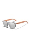 KINGSEVEN Bubinga Lunettes de Soleil Polarisées Design Rétro Vintage Elégant pour Hommes Femmes, Verres Miroir B5510 Argent 