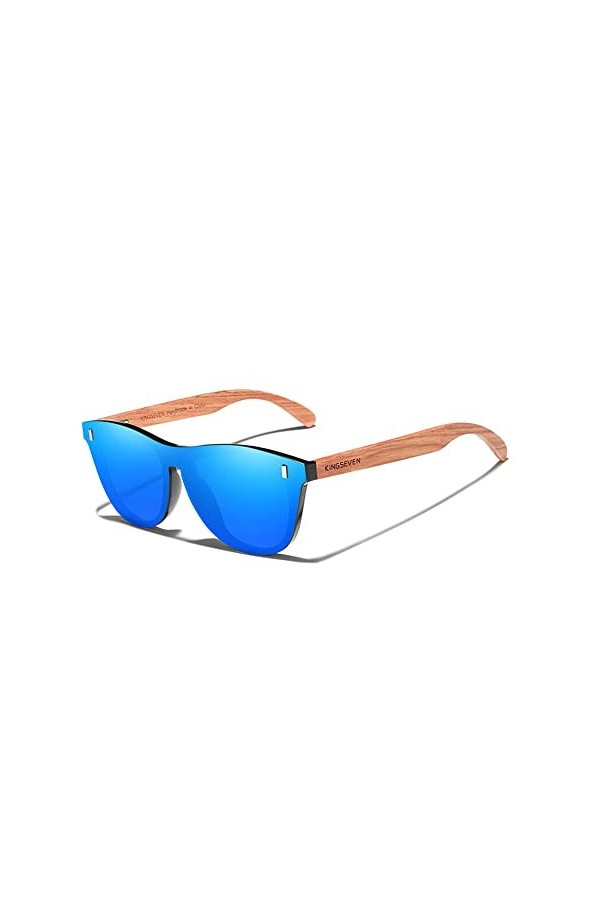 KINGSEVEN Bubinga Lunettes de Soleil Polarisées Design Rétro Vintage Elégant pour Hommes Femmes, Verres Miroir B5510 Argent 