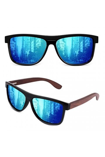 GQUEEN Lunettes de Soleil Homme Femme Polarisées, Classique Lunettes de Soleil en Bois 100% UV400 Protection MOS07