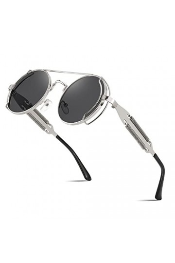 FEISEDY Lunettes de Soleil Steampunk Homme Femme Lunettes Rétro Rondes Hippie avec Monture en Métal Protection UV400 pour la 