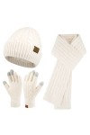 ZASFOU Bonnet dhiver pour femme, écharpe, gants tactiles, ensemble de gants en tricot thermique, bonnet dhiver, écharpes, g