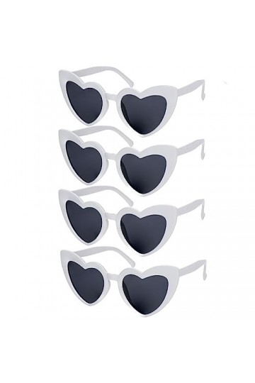 Lot de 4 lunettes de soleil vintage en forme de cœur blanches pour femme œil de chat, blanc, Taille unique