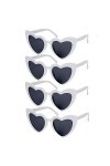Lot de 4 lunettes de soleil vintage en forme de cœur blanches pour femme œil de chat, blanc, Taille unique