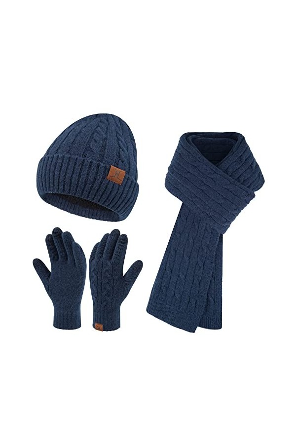 ZASFOU Bonnet dhiver pour femme, écharpe, gants tactiles, ensemble de gants en tricot thermique, bonnet dhiver, écharpes, g