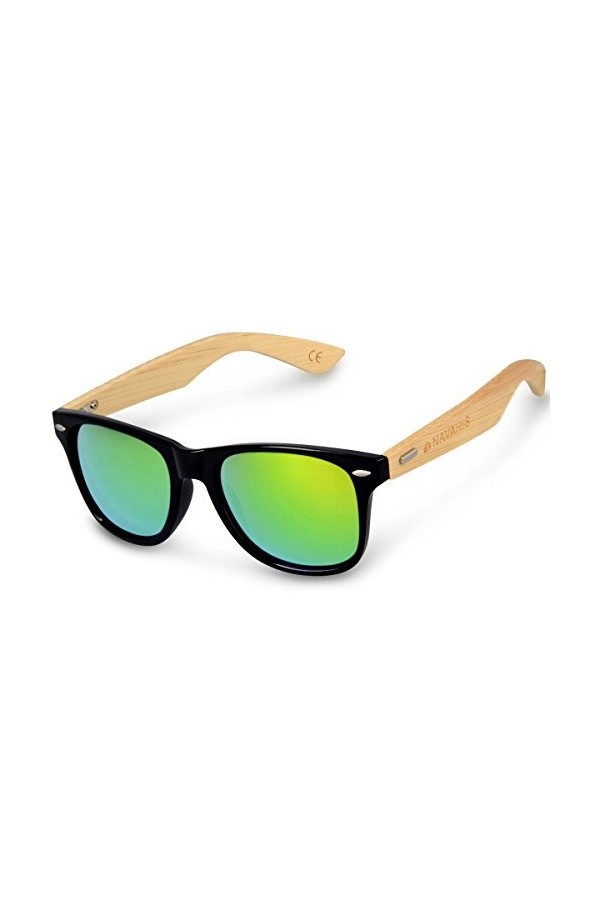 Navaris Lunettes de soleil UV400 - En bois pour hommes et femmes - Branches en bambou - Lunettes en bois avec étui - différen