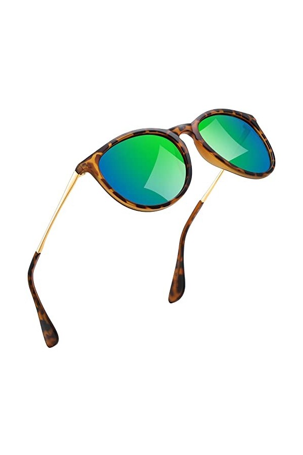 kunchu Lunettes de Soleil Femme Polarisées Rond Retro Grand Cadre Sports Protection UV400,pour Homme et Femmes,Lunette Soleil