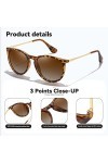 kunchu Lunettes de Soleil Femme Polarisées Rond Retro Grand Cadre Sports Protection UV400,pour Homme et Femmes,Lunette Soleil