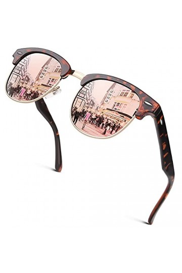 GQUEEN Lunettes de Soleil Homme Femme Retro Demi-Cerclées Demi-Monture Polarisées Protection UV400 GQO6