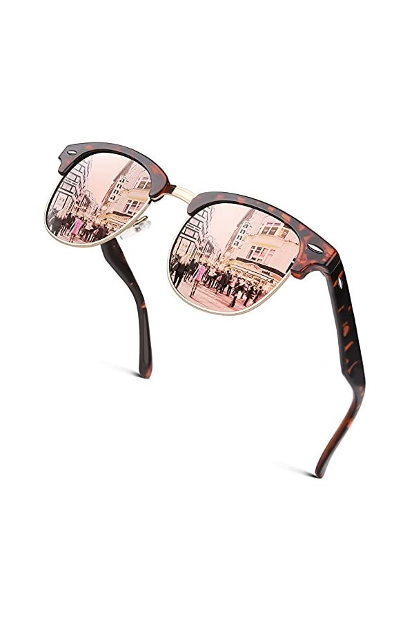 GQUEEN Lunettes de Soleil Homme Femme Retro Demi-Cerclées Demi-Monture Polarisées Protection UV400 GQO6