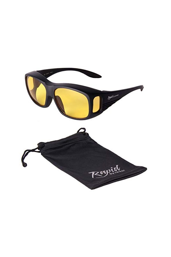 Rapid Eyewear Surlunettes pour conduite de nuit, noires, pour hommes et femmes, à porteur par-dessus les lunettes habituelles