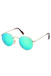 DIKLEY Ronde Vintage Rétro Miroir Anti-UV Lunettes de Soleil&nbsp;Femme Homme Métal Cadre Verre Lentille Unisexe A-Cadre en Or/Ve