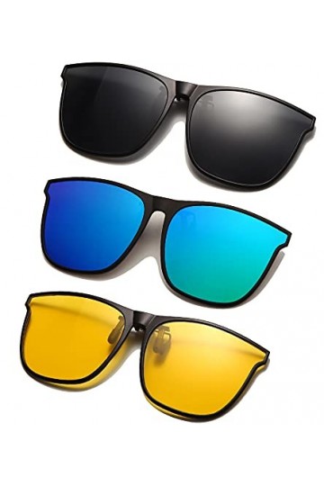 Long Keeper 3Paires Lunettes de Soleil Polarisé Clip UV400 Lunettes de conduite extérieure Conduite/pêche Eyewear, homme et f