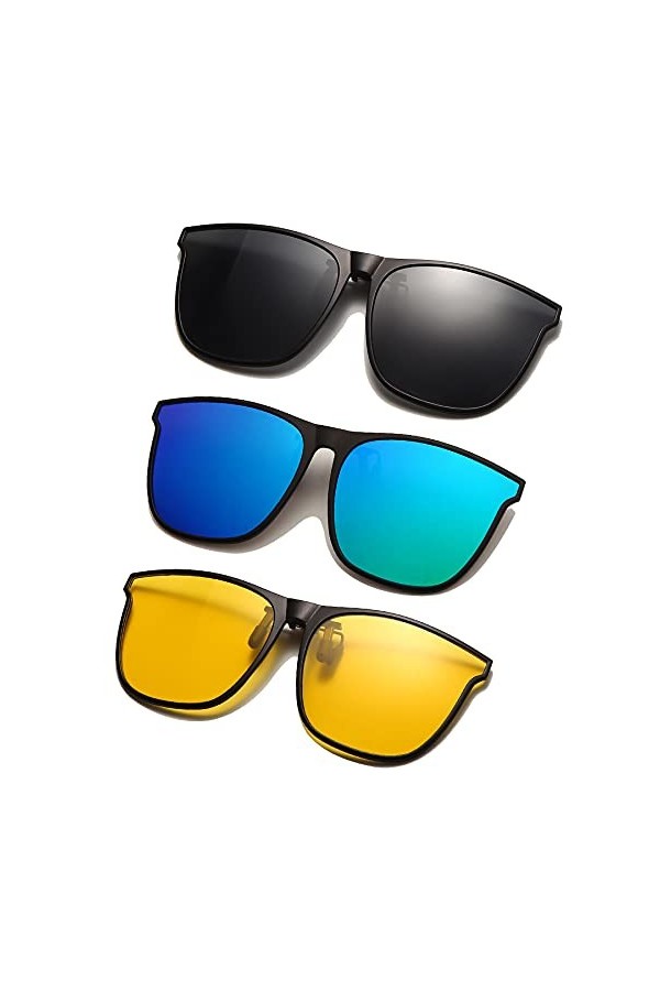 Long Keeper 3Paires Lunettes de Soleil Polarisé Clip UV400 Lunettes de conduite extérieure Conduite/pêche Eyewear, homme et f
