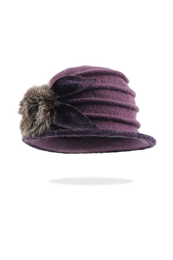 Ruphedy Béret bob pour femme - Style vintage des années 1920 - En laine, Pom-violet, taille unique