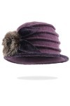 Ruphedy Béret bob pour femme - Style vintage des années 1920 - En laine, Pom-violet, taille unique