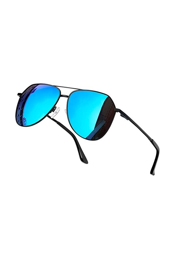 Joopin Lunettes de Soleil Homme Polarisées Sport Lunette Été Monture Métallique Classique Miroir Bleu