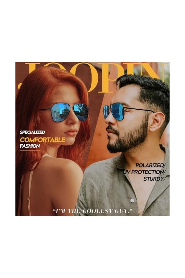 Joopin Lunettes de Soleil Homme Polarisées Sport Lunette Été Monture Métallique Classique Miroir Bleu