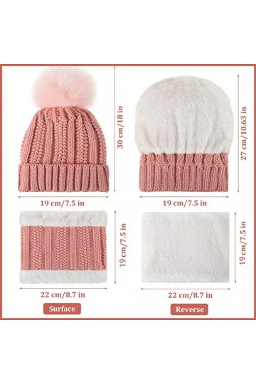 Set de 8 Pcs Bonnets à Pompons Écharpe Cache-Cou en Tricot GantsTricotés Chaussettes Blanc, Blanc Crème, Rose, Gris 