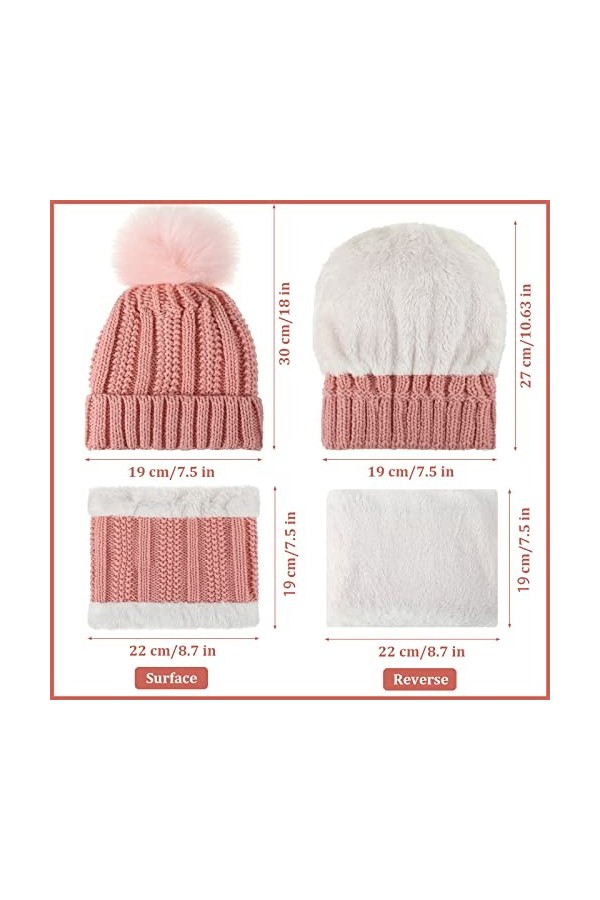 Set de 8 Pcs Bonnets à Pompons Écharpe Cache-Cou en Tricot GantsTricotés Chaussettes Blanc, Blanc Crème, Rose, Gris 