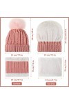 Set de 8 Pcs Bonnets à Pompons Écharpe Cache-Cou en Tricot GantsTricotés Chaussettes Blanc, Blanc Crème, Rose, Gris 