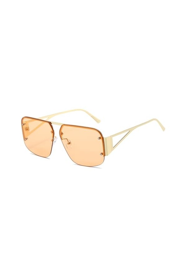 YUELUQU Lunettes daviateur rétro pour homme et femme - Demi-cadre en métal - Lunettes de soleil carrées surdimensionnées ten