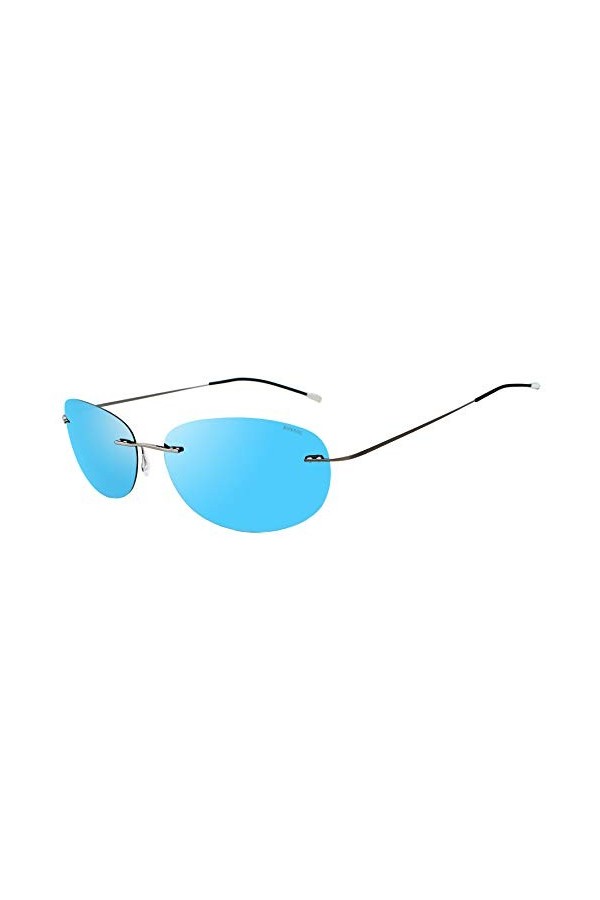RONSOU Titane Lunettes de Soleil Polarisées sans Monture, Multicolores,Ultra Légères pour Hommes et Femmes_Monture Gris Verre