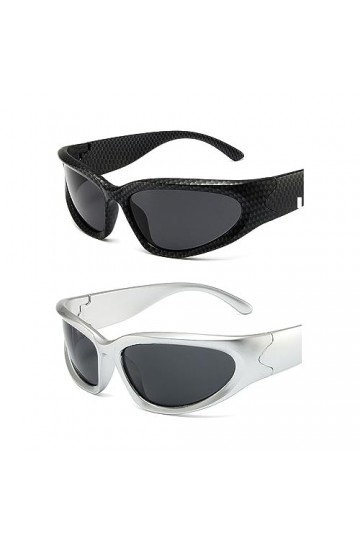 TOEECY 2 PCS Lunettes de Soleil Femme Homme Polarisées Retro Grand Ellipses Cadre Sport Surdimensionné Protection UV400 Vinta