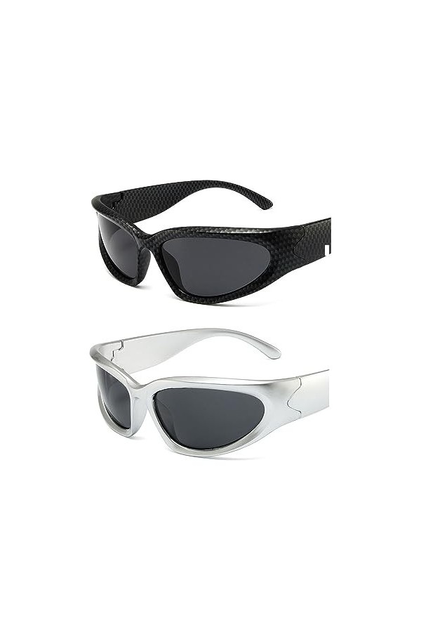 TOEECY 2 PCS Lunettes de Soleil Femme Homme Polarisées Retro Grand Ellipses Cadre Sport Surdimensionné Protection UV400 Vinta