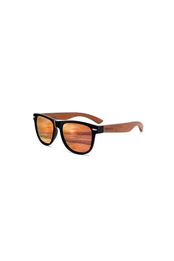 MIAROZ Lunettes De Soleil Polarisées Pour Femme,Protection 100% UV,Verres Noirs TAC Vintage Lunettes De Soleil En Bois Pour H