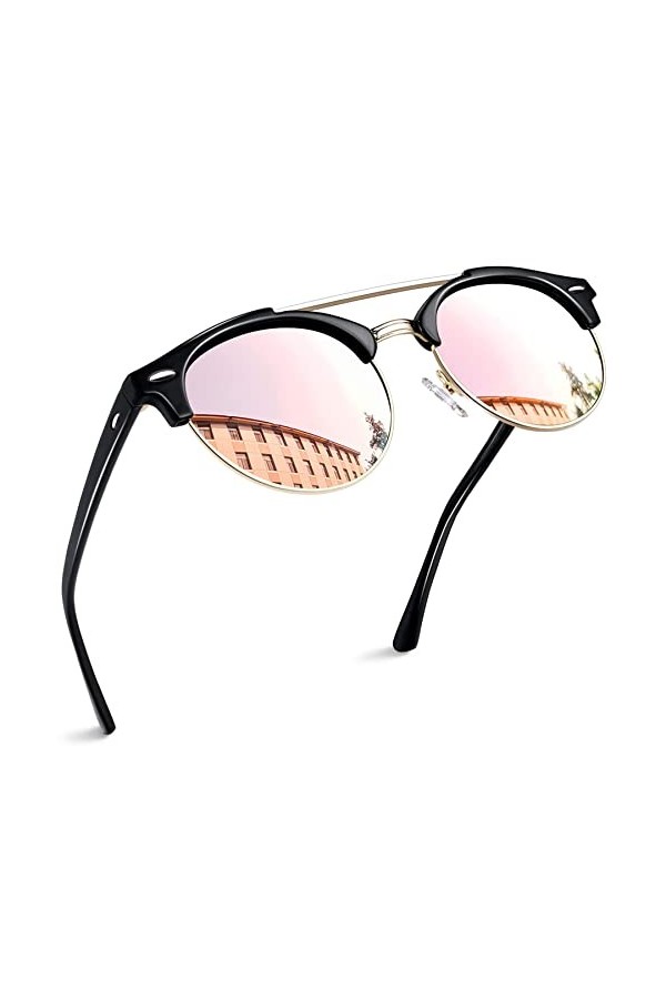 Joopin Lunettes de Soleil Polarisées Demi-Cerclées et Lunette de Soleil Ronde Rétro - Lunettes de Soleil UV400 Double Pont po