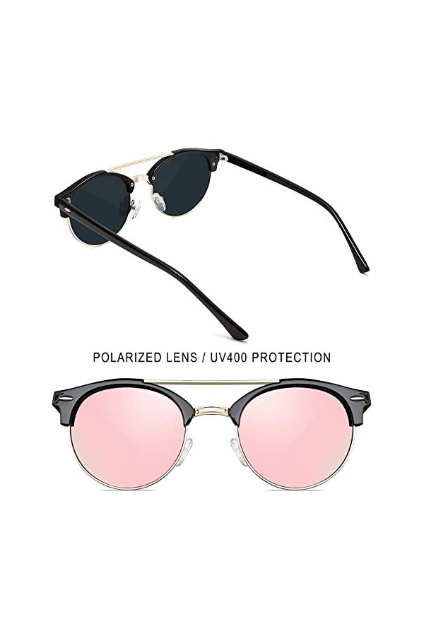 Joopin Lunettes de Soleil Polarisées Demi-Cerclées et Lunette de Soleil Ronde Rétro - Lunettes de Soleil UV400 Double Pont po