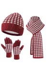 Femmes Hommes Hiver Chaud Tricot Bonnet Gants Tactiles Grosse Echarpe Ensemble avec Doublure Polaire Chapeau Foulard Cadeaux 