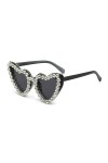 TOEECY Lunettes de Soleil Femme Homme Polarisées Love Heart Retro Coeur de Cristal Cadre Surdimensionné Protection UV400 Vint