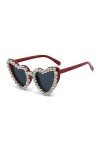 TOEECY Lunettes de Soleil Femme Homme Polarisées Love Heart Retro Coeur de Cristal Cadre Surdimensionné Protection UV400 Vint