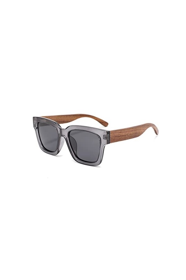 MIAROZ Lunettes de soleil en bois pour hommes et femmes/Lunettes de soleil polarisées/Verres polarisés avec UV400 Gris 
