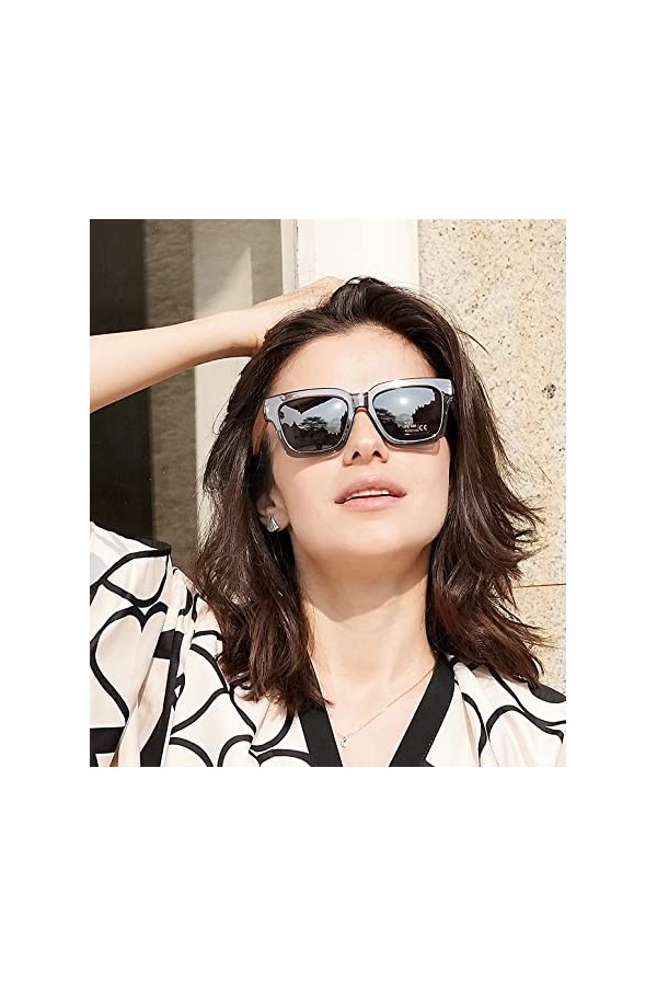 MIAROZ Lunettes de soleil en bois pour hommes et femmes/Lunettes de soleil polarisées/Verres polarisés avec UV400 Gris 