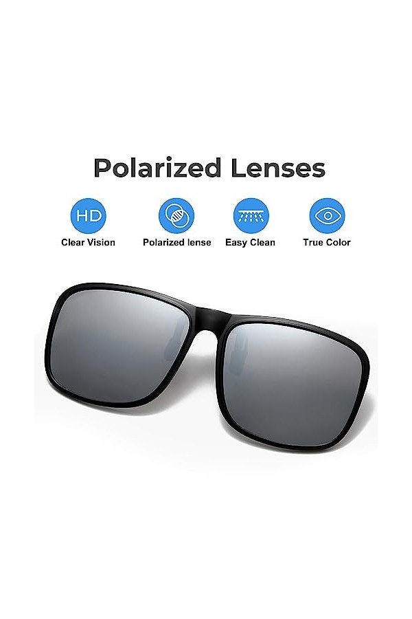 SULIVES Lunettes de soleil polarisées à clipser pour homme et femme - Protection UV400 anti-reflet - Pour conduite, voyage, s