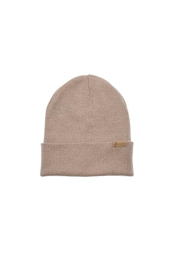 KNITAS Bonnet dhiver double couche en laine mérinos - Super doux et chaud - Pour homme et femme - Couleur beige - Taille uni