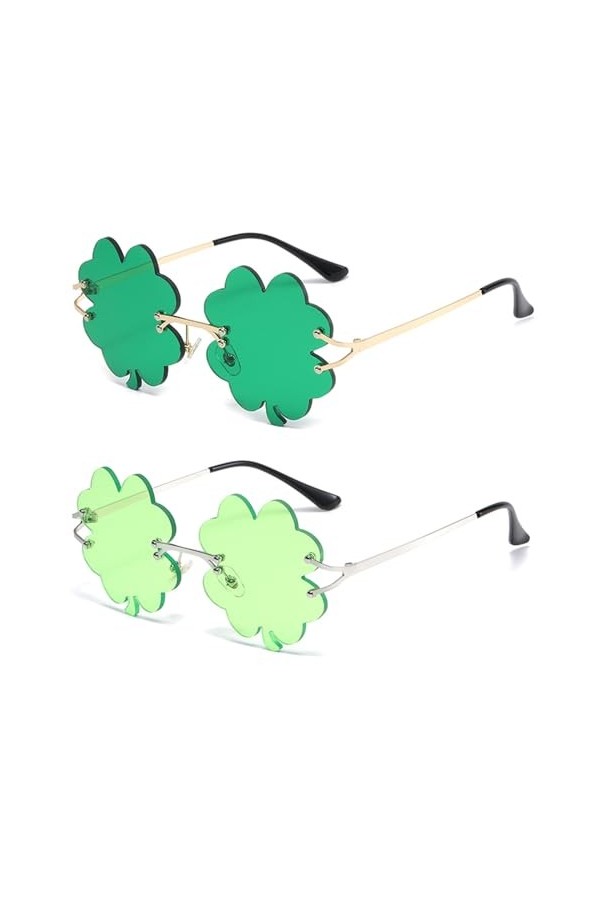 YAMEIZE St. Patrick’s Day Ireland Lunettes de Soleil - Vert Four Leaf Leprechaun costume Lunettes Cadre en Métal Femmes Homme