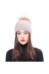 BeFur Bonnet tricoté pour femme dhiver doux et élastique avec pompon renard, Noir + balle de raton laveur, Taille unique
