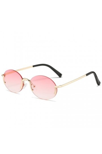 Lunettes de Soleil rétro sans Monture pour Femmes, Demi-Monture Ovale en métal doré, Lunettes de Soleil Rondes pour Dames, sa
