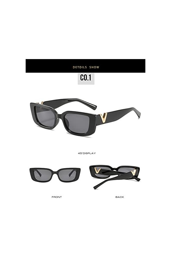 ZAGZIG Été extérieur rétro Rectangle Lunettes De Soleil Femmes Vintage Petit Cadre Lunettes De Soleil Dames Classique Noir ca