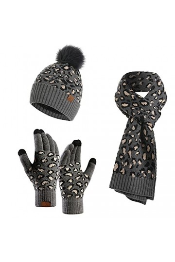 Maeau - 3 pièces Bonnet écharpe et gants pour femme en tricot bonnet élastique pompon écharpe longue thermique doublure épais