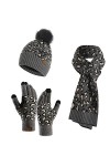 Maeau - 3 pièces Bonnet écharpe et gants pour femme en tricot bonnet élastique pompon écharpe longue thermique doublure épais