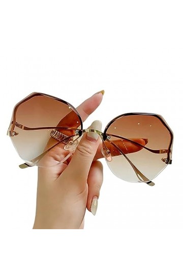 TEidea Lunette de Soleil Lunettes De Soleil Rondes Tendance pour Femmes avec Forme Irrégulière, Monture en Métal sans Monture