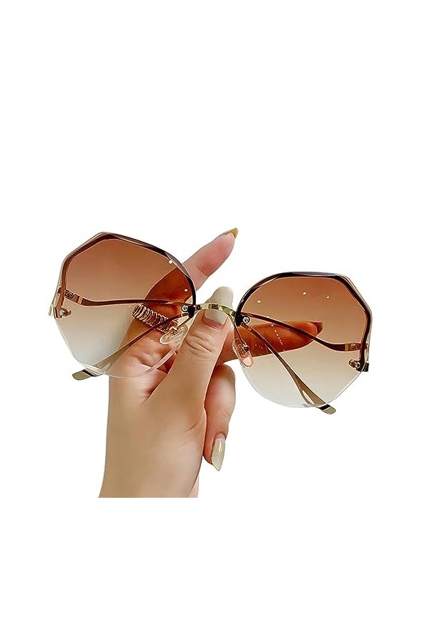 TEidea Lunette de Soleil Lunettes De Soleil Rondes Tendance pour Femmes avec Forme Irrégulière, Monture en Métal sans Monture